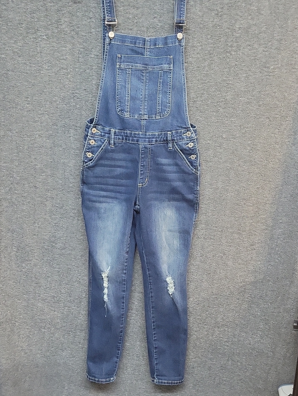 Women's Kancan Blue Denim Overalls Jeans - Distressed Bib Jumpsuit Size L(30X29)